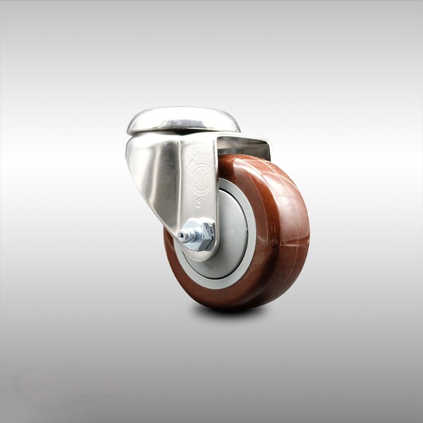 3 Inch 316SS Maroon Polyurethane Wheel Swivel Bolt Hole Caster